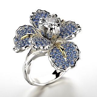 Nhẫn hai màu Iris chính hãng với topaz xanh và pha lê trắng - Trang sức thời thượng dành cho nàng
