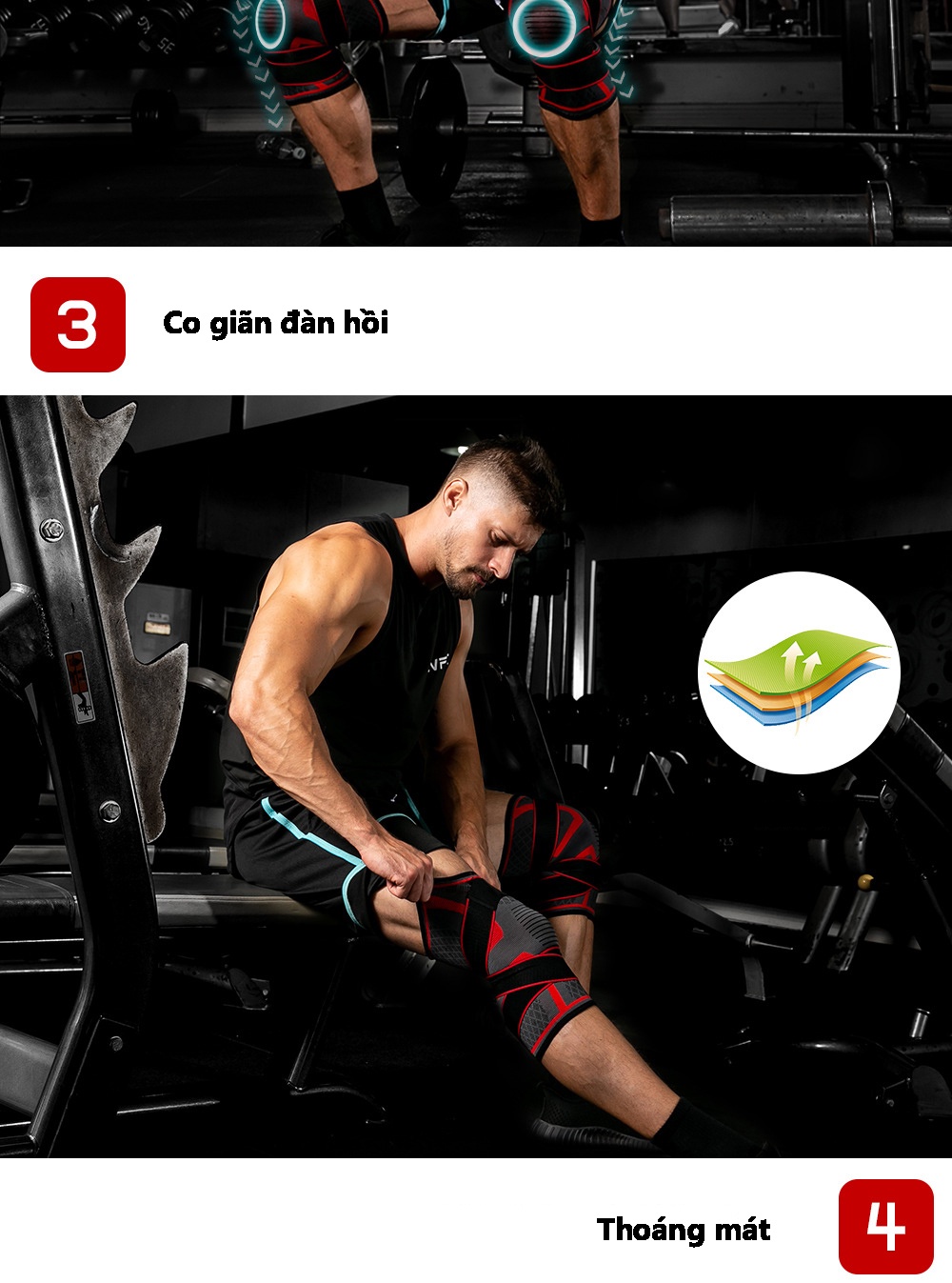 Mô tả Băng Quấn Bảo Vệ Đầu Gối (1 cái) Đai Bảo Vệ Khớp Gối Chất Liệu Thoáng Mát 2 trong 1 Cleacco BBCDG Boro Sport - 8