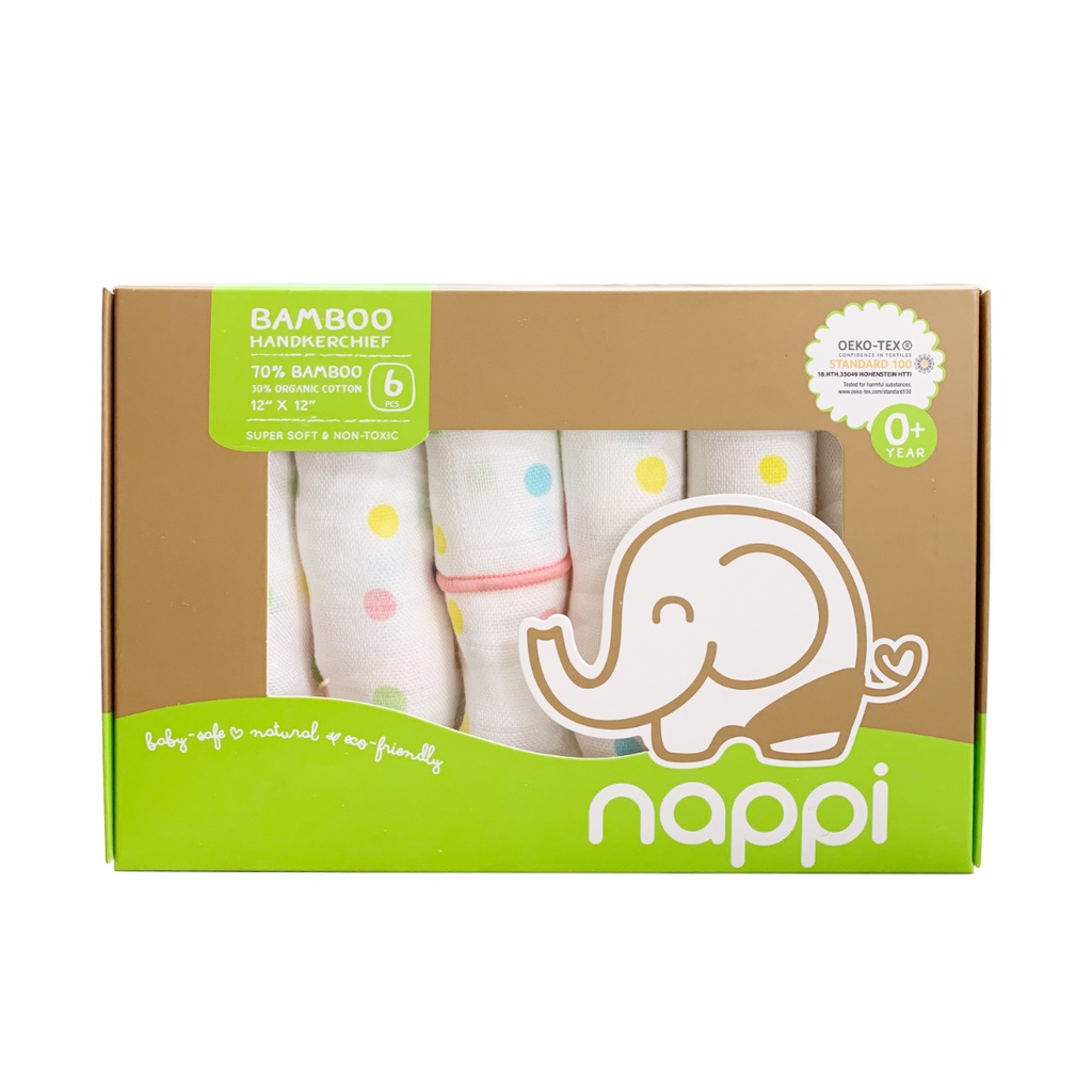 Ảnh Hộp khăn sữa sợi tre họa tiết chấm bi Nappi (6 chiếc/hộp) 3