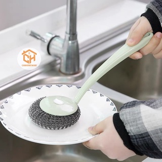 Cọ Xoong Nồi Inox 6999 Có Tay Cầm 24cm, Bùi Nhùi Cọ Xoong Nồi Nhà Bếp Cam Homeware