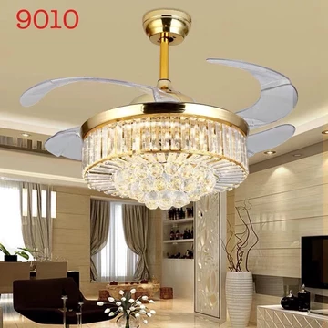 Quạt trần đèn Led, Quạt trần Pha Lê cánh cụp xòe trang trí phòng khách ánh sáng 3 màu remote 6 tốc độ mát,BH 5 năm
