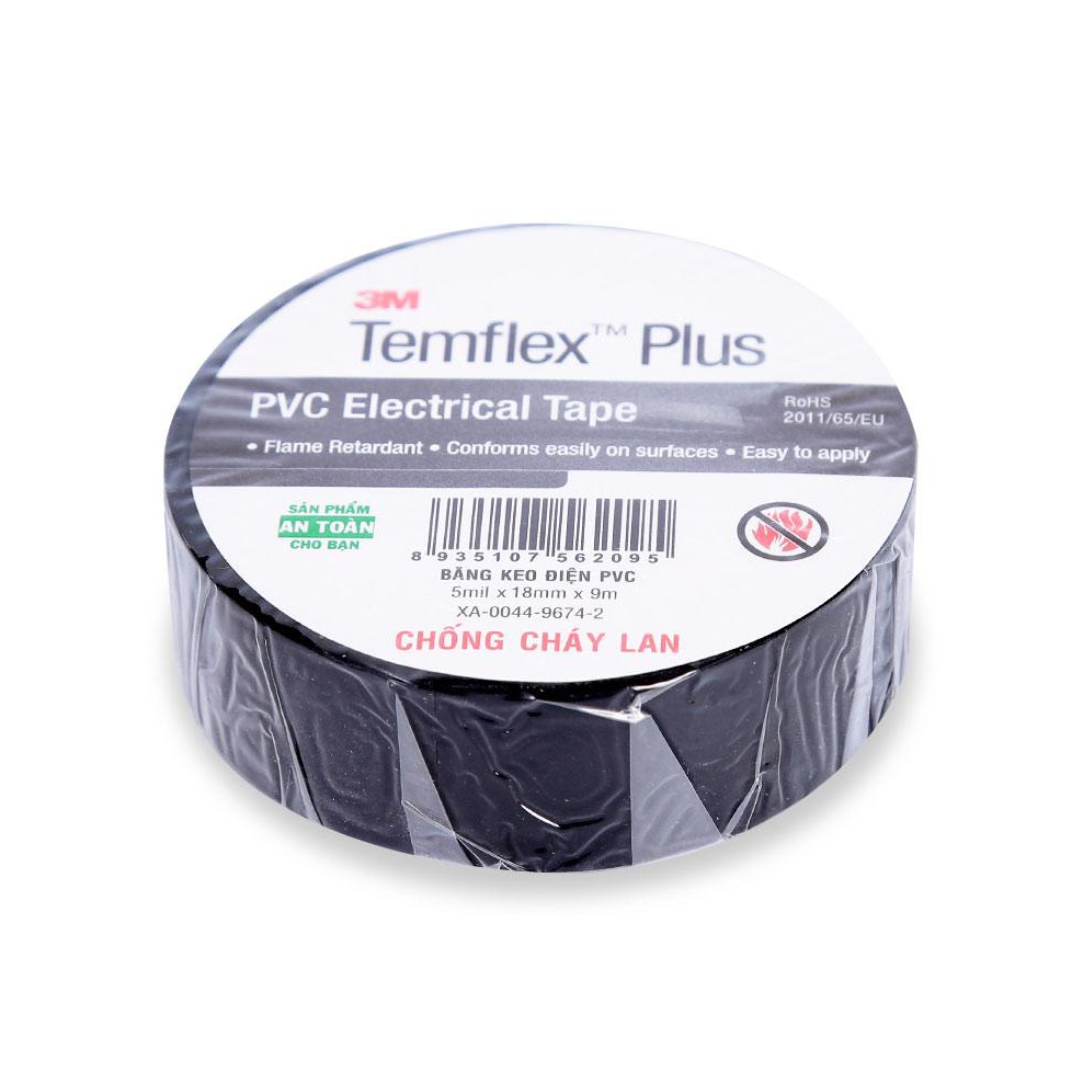 Băng keo cách điện chống cháy lan PVC TEMFLEX PLUS 3M 19mmx 18m, đen ...