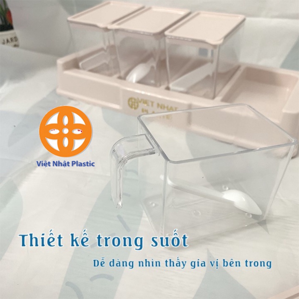 set 4 hũ đựng gia vị nhựa cao cấp, hũ gia vị nhựa có nắp kèm muỗng 2939