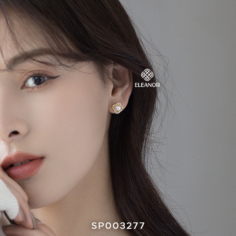 Bông tai nữ chuôi bạc 925 Eleanor Accessories viền xoắn đính đá phụ kiện trang sức khuyên tai 3277