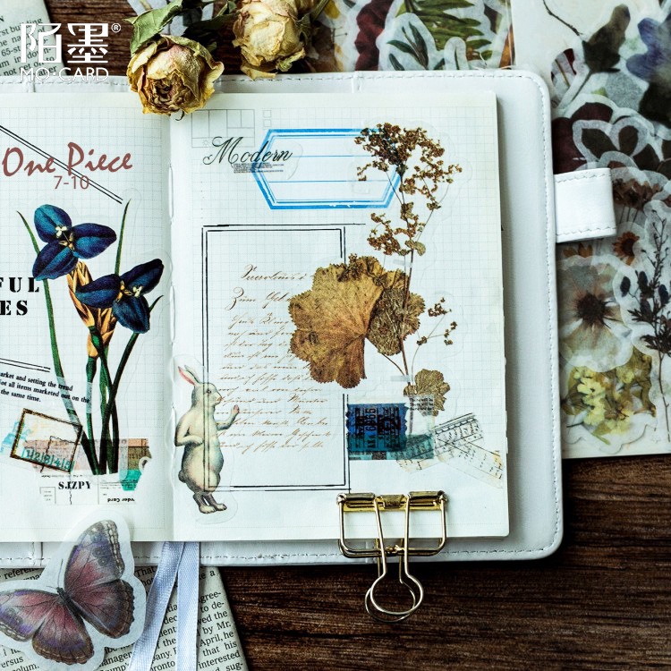 Sticker vintage hoa phong cảnh trang trí sổ cổ điển dán mũ bảo hiểm điện thoại quà tặng set 60 miếng dán HD210-K63
