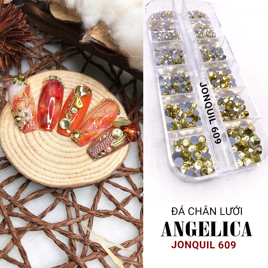 Đá chân lưới nail 12 khía màu vàng Jonquil đính móng ANGELICA 609