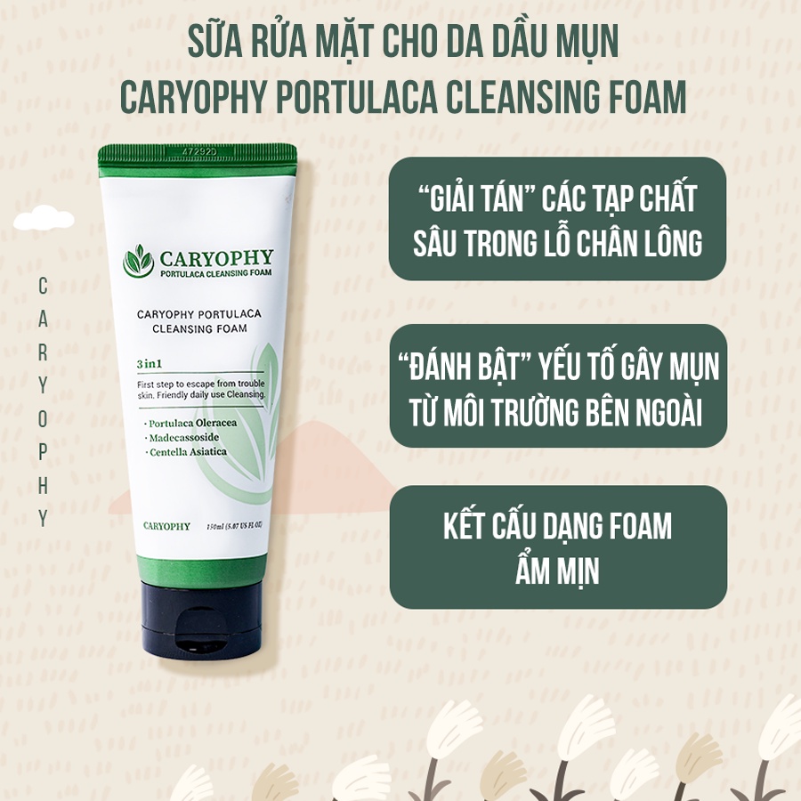 Ảnh Bộ chăm sóc da mụn Caryophy portulaca (sữa rửa mặt 150ml toner 300ml) 3