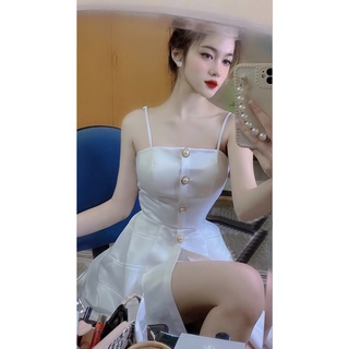 [TA05T] Set Áo Váy 2 Dây Dáng Xòe Tầng Tiểu Thư Kèm Quần - Vải Tafta - Màu Trắng - Dành Cho Nàng Đi Chơi, Đi Tiệc