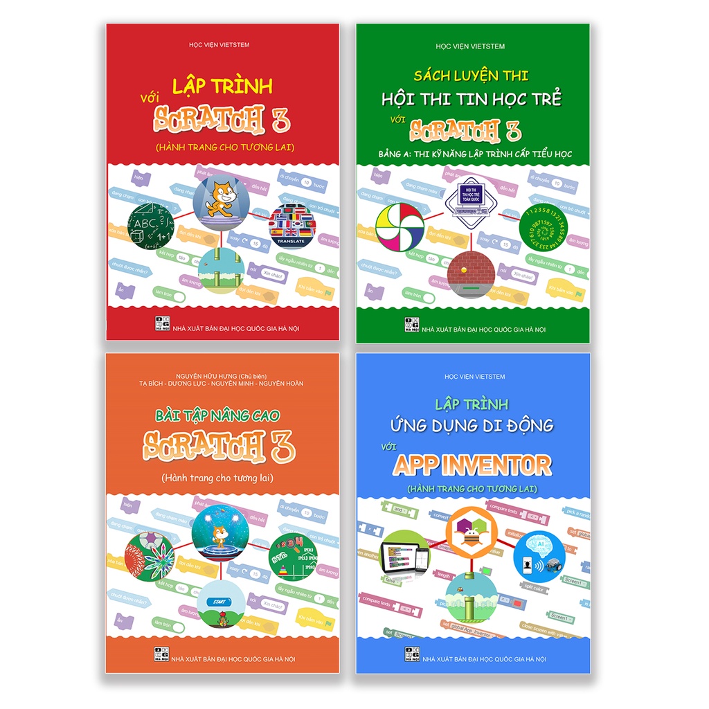 Combo 4 cuốn sách học lập trình kéo thả cho học sinh từ 6 - 18 tuổi
