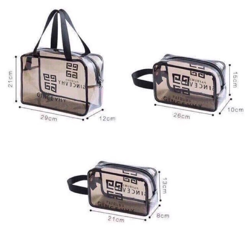 Sét 3 túi đựng mỹ phẩm trong suốt đa năng tiện dụng chống thấm nước ,túi đựng mĩ phẩm du lịch siêu bền đẹp