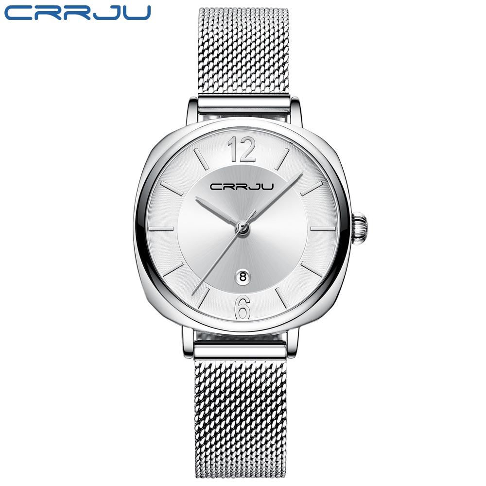 Đồng hồ thạch anh CRRJU 2169 X bằng thép không gỉ chống thấm nước thời trang thể thao thông thường đơn giản cho nữ