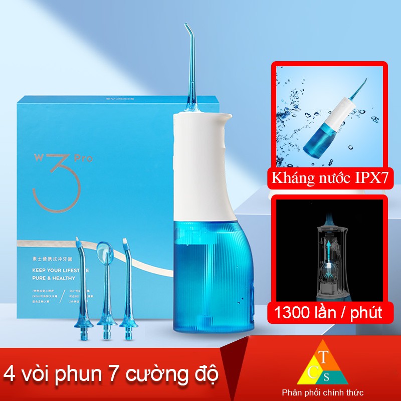 Tăm nước Xiao0mi Soocas W3 Pro / W3F xanh mint (4 vòi xịt) xịt vệ sinh ...
