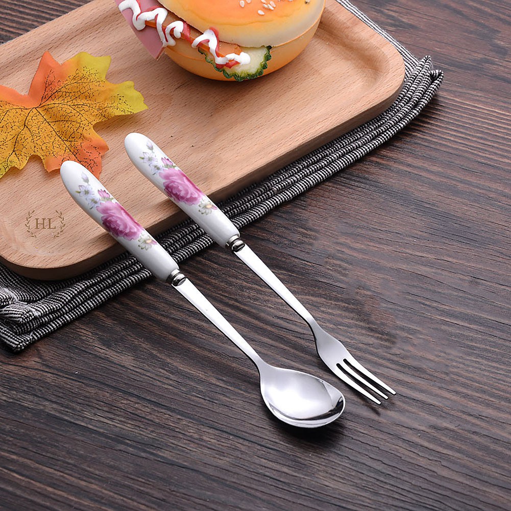 Thìa cafe sứ - Nĩa(Rĩa) tý sứ cao cấp | THÌA NĨA INOX CÁN SỨ | Shopee Việt Nam