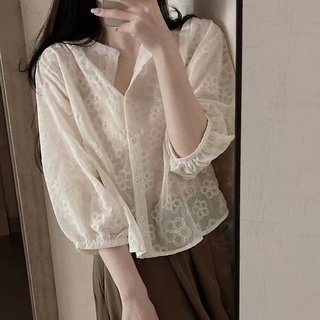 Hàng Mới Về Áo Sơ Mi Tay Dài Thêu Hoa Dáng Rộng Phong Cách Hàn Quốc Cho Nữ Hàng Có Sẵn