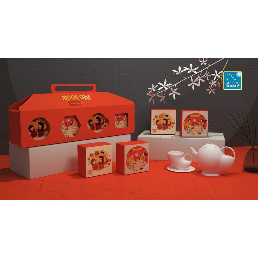 Hộp bánh trung thu 4 bánh kiểu Ngang - Sum Vầy BB28D