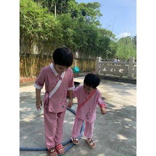 Nhật Nơ 3Nút Bé Gái Vải Tơ Lụa Mát # Đồ Bộ Bé Đi Chùa