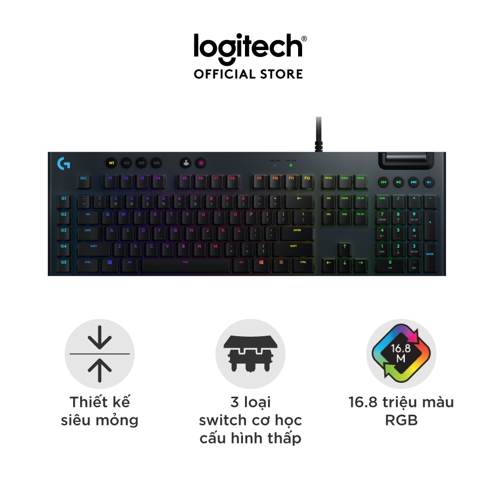 Bàn phím game có dây cơ học Logitech G813 – 3 loại phím cơ GL switch cấu hình thấp, RGB