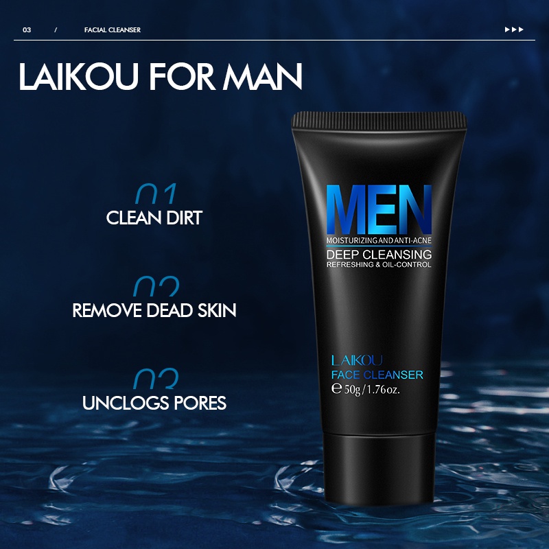 Ảnh Set Sữa Rửa Mặt LAIKOU Kiểm Soát Dầu Tẩy Da Chết Dịu Nhẹ Cho Nam 50g Kèm Cọ Rửa Tiện Dụng 2