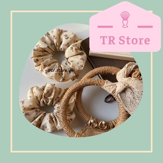 Scrunchies hoạ tiết hoa nhí và ren phồng lớn cột tóc XL