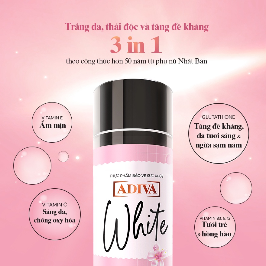 Ảnh Combo 3 Hộp Viên Uống Trắng Da ADIVA White 60 Viên- Hỗ Trợ Giảm Các Đốm Tối Màu Và Thâm Nám Cho Làn Da 3