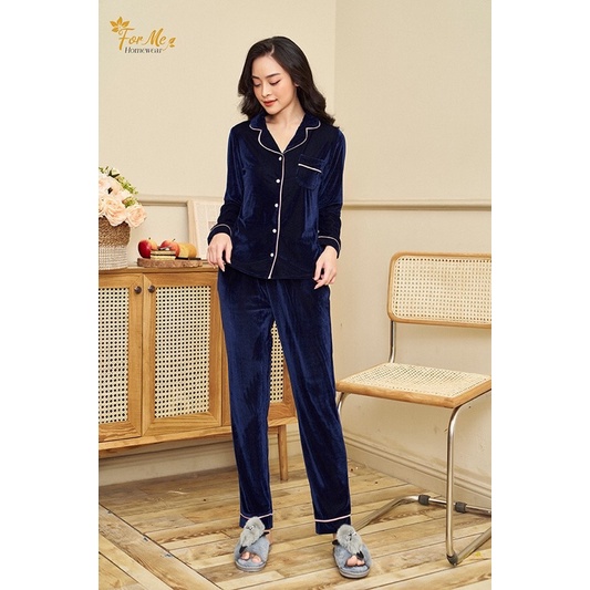 Bộ mặc nhà Pijama quần ,tay dài chất liệu Nhung Tăm dày dặn mềm mịn ấm bền màu hãng ForMe