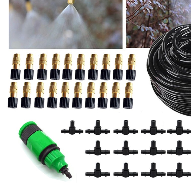 30 bộ béc phun sương 1 hướng bằng đồng kèm tê nối ống 6mm, béc phun sương làm mát, tưới lan