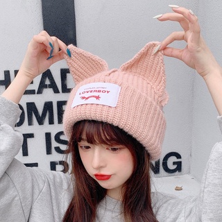 Mũ beanie mềm mại hình tai mèo phong cách Hàn Quốc đơn giản cho nam và nữ
