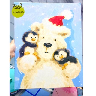 Tranh tô màu, Tranh sơn dầu số hóa tự tô Madoca có khung 40x50cm Giáng Sinh Chú Lùn