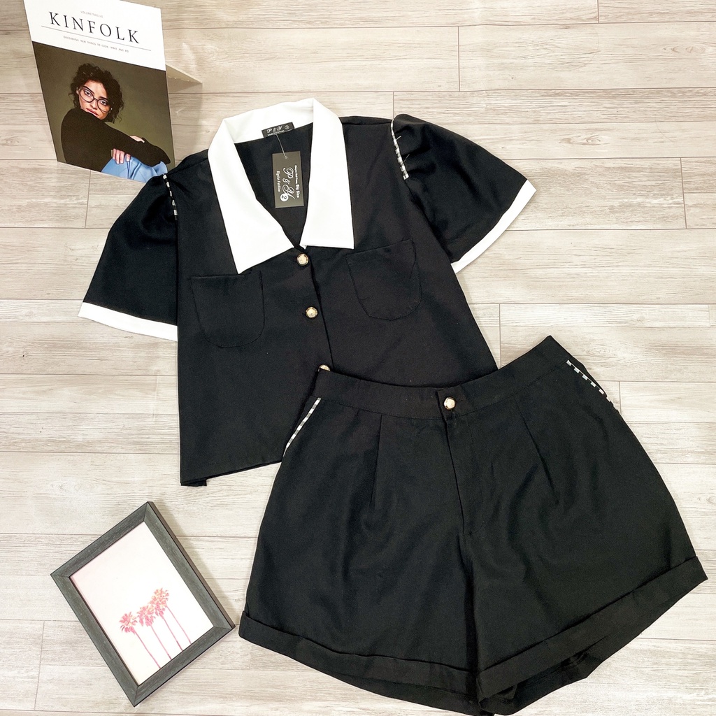 Set Bộ Nữ Bigsize Cộc Viền Trắng Quần Short Ống Rộng Cao Cấp,Set Áo Kiểu Size Lớn Tôn Dáng MÃ SET1
