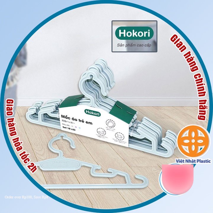 Set 10 móc treo quần áo trẻ em Hokori cao cấp (2830) nhựa Việt Nhật -Mắc nhũ treo quần áo, móc phơi đồ  -Buôn rẻ 01461