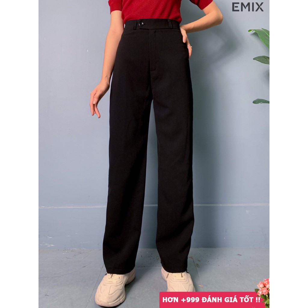 Ảnh Quần công sở nữ ống suông lưng cao EMIX khóa trước chất tuyết mưa Quan09/P0K1+2 3
