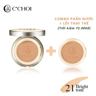Combo Phấn Nước + Lõi Cushion C'CHOI HERBAL DD Chiết Xuất Từ Thiên Nhiên Che Khuyết Điểm 21 - Bright