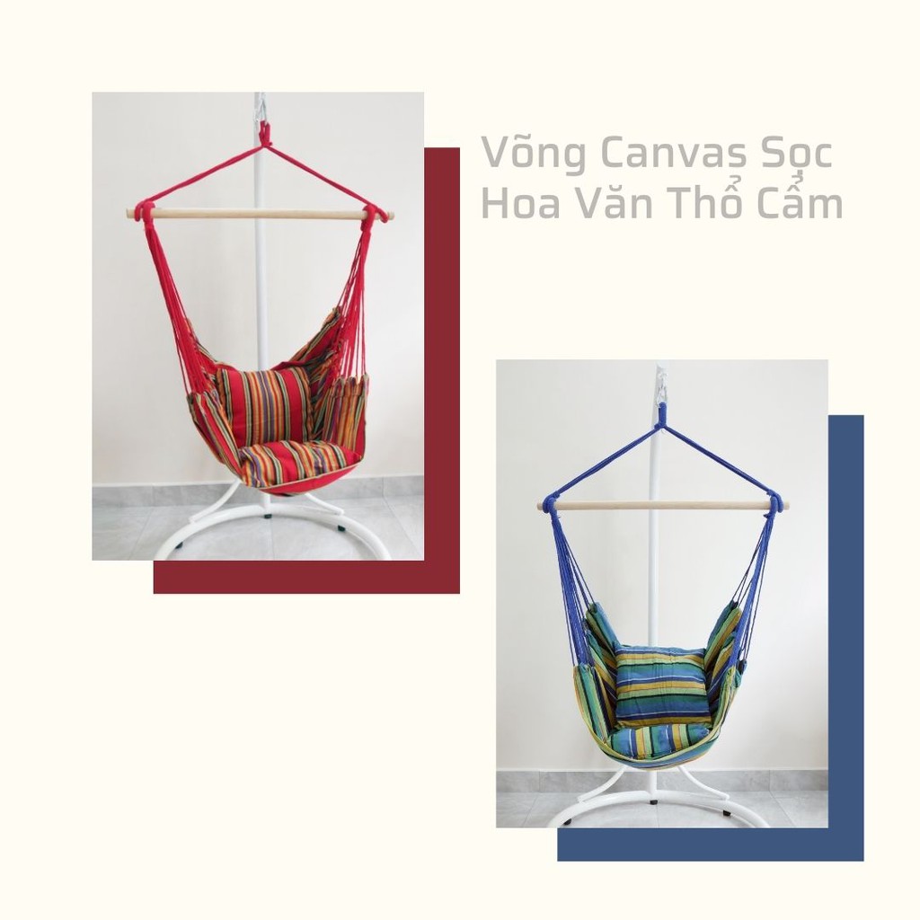 Võng Canvas Sọc Hoa Văn Thổ Cẩm Có Kèm 2 Gối Lót Võng