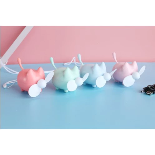 Quạt Mini Cầm Tay mèo xanh QS1 Quạt sạc mini quạt usb quạt cute quạt dễ thương