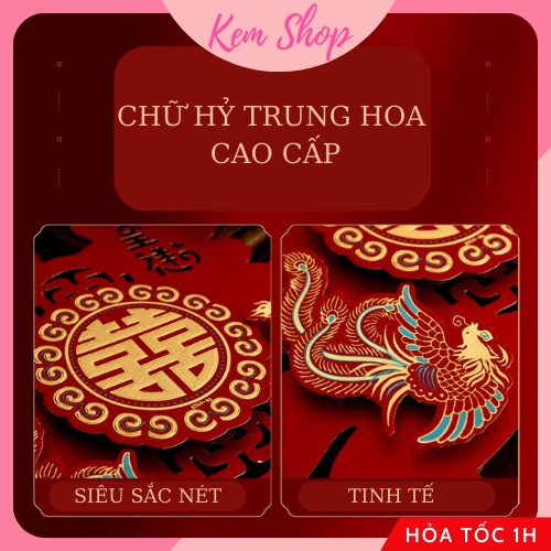 Chữ hỷ đám cưới long phượng ánh nhũ cao cấp trang trí đám cưới, phòng cưới - Kem Shop K288