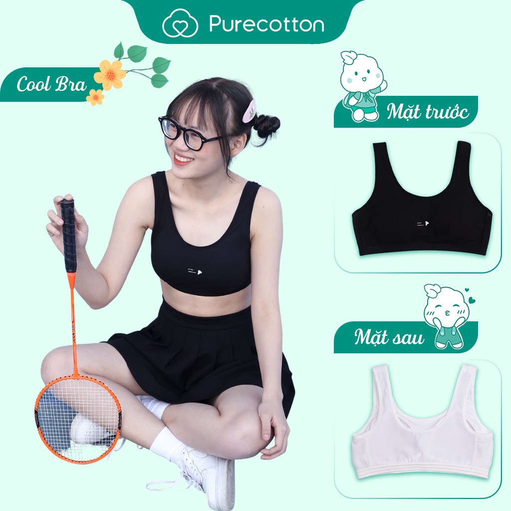 Ảnh Áo lót học sinh Purecotton MÀU ĐEN cá tính cho bé gái mới lớn chất liệu cotton cao cấp PC027 2