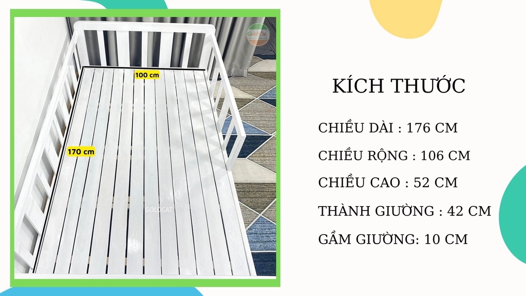 Mô tả Giường Gỗ GOLDCAT Cho Trẻ Từ 2-15 Tuổi Phong Cách Hàn Quốc, Trọng Tải Tối Đa 180kg, Gỗ Quế An Toàn - 3
