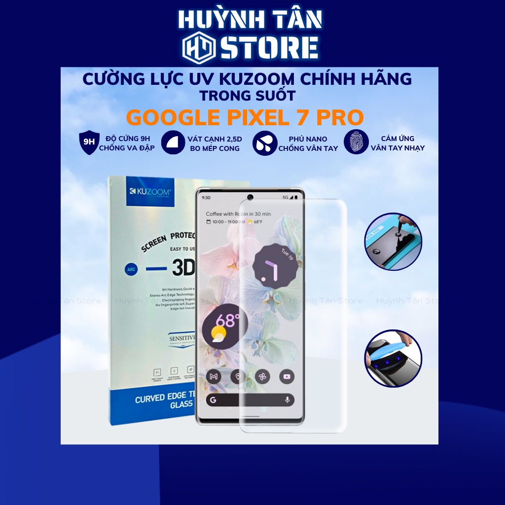 Cường lực pixel 7 pro UV trong suốt keo lỏng chính hãng kuzoom chống va ...