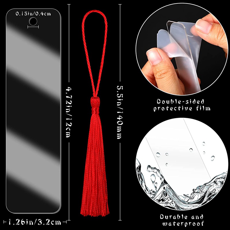 30 Miếng Acrylic Trống Đánh Dấu Trang Acrylic DIY Đánh Dấu Trang Chưa Hoàn Thành Acrylic Đánh Dấu Sách Đồ Trang Trí Và 30 Tua Rua Nhiều Màu Sắc