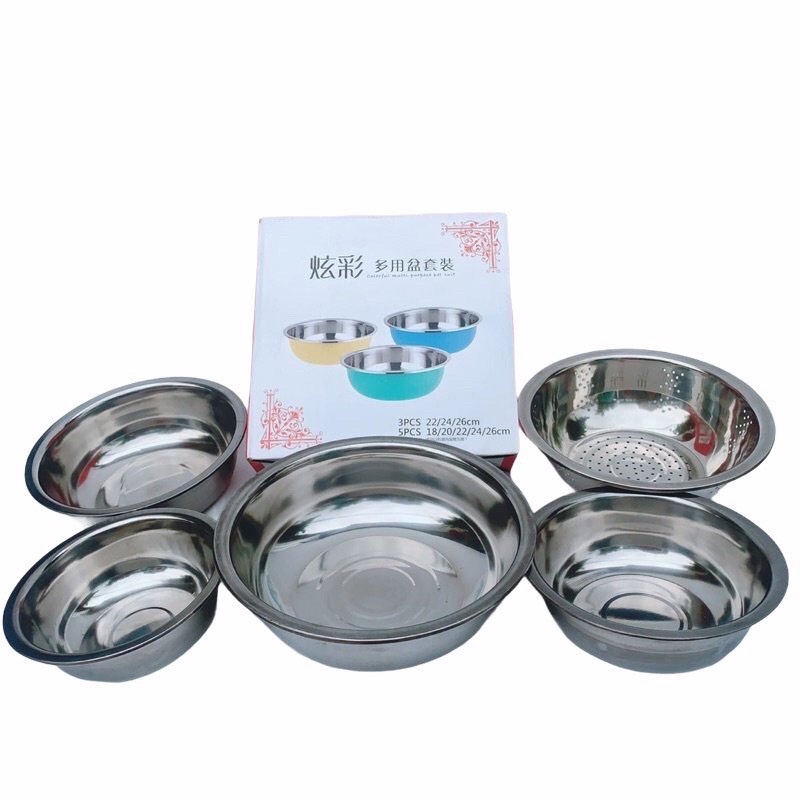 Bộ Thau Rổ Inox 5 món Cao Cấp Cho Nhà Bếp | Shopee Việt Nam