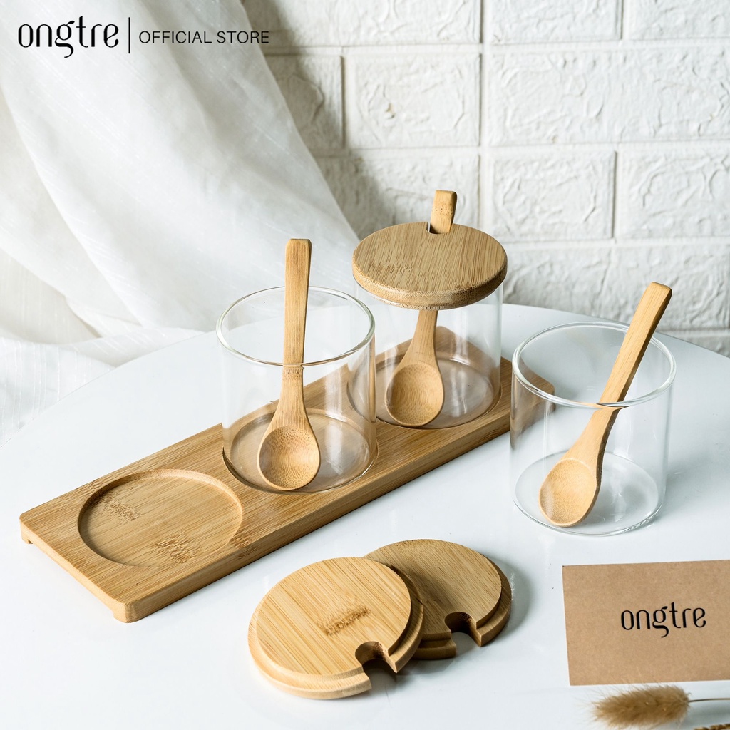 Hộp đựng gia vị thuỷ tinh nắp tre cao cấp ONGTRE xuất khẩu