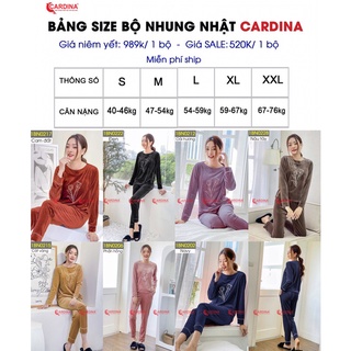 Bộ tuyết nhung nữ CARDINA Nhật Bản, bộ mặc nhà cao cấp thiết kế phong cách thể thao, sang trọng, trẻ trung