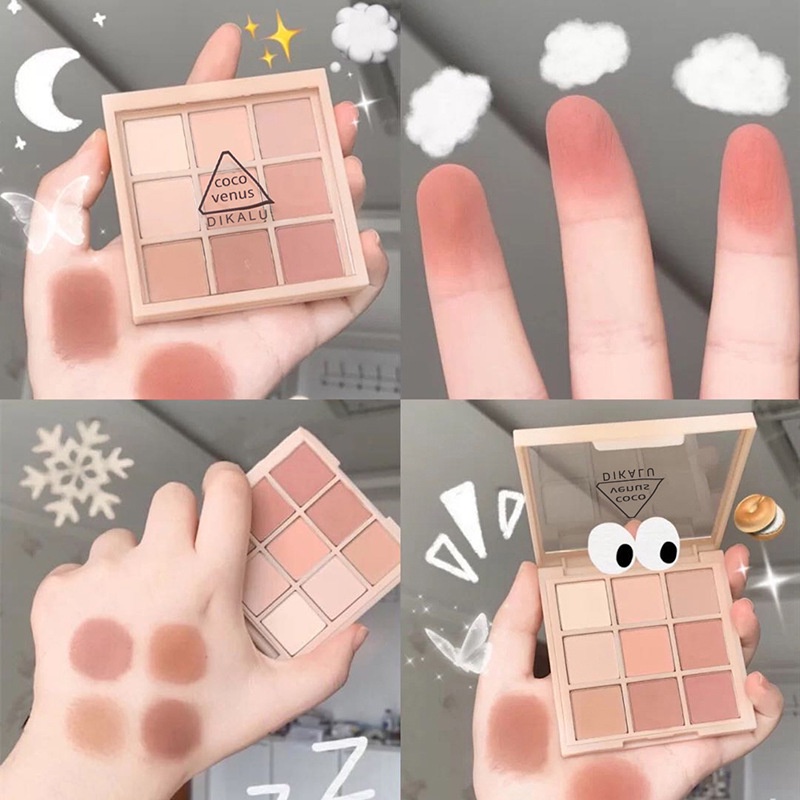 (Hàng Mới Về) Bảng Phấn Mắt Dikalu Coco Venus 9 Màu Lì Lấp Lánh Trang Điểm Đa Năng má hồng phấn mắt tutu mĩ phẩm nội địa