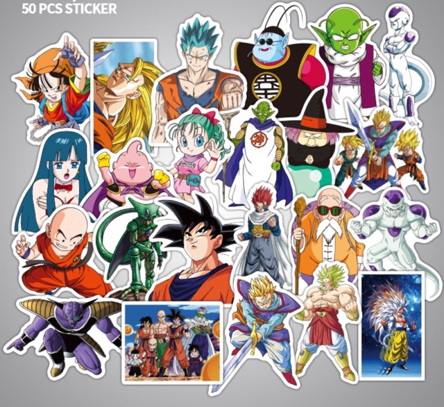 Set 50 miếng sticker Dragon Ball dán nón BH, vali, laptop, xe ...