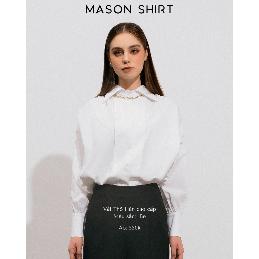Áo Sơ Mi Basic ONMIX - Mason Shirt - Vải Thô Hàn - Màu Trắng Trơn
