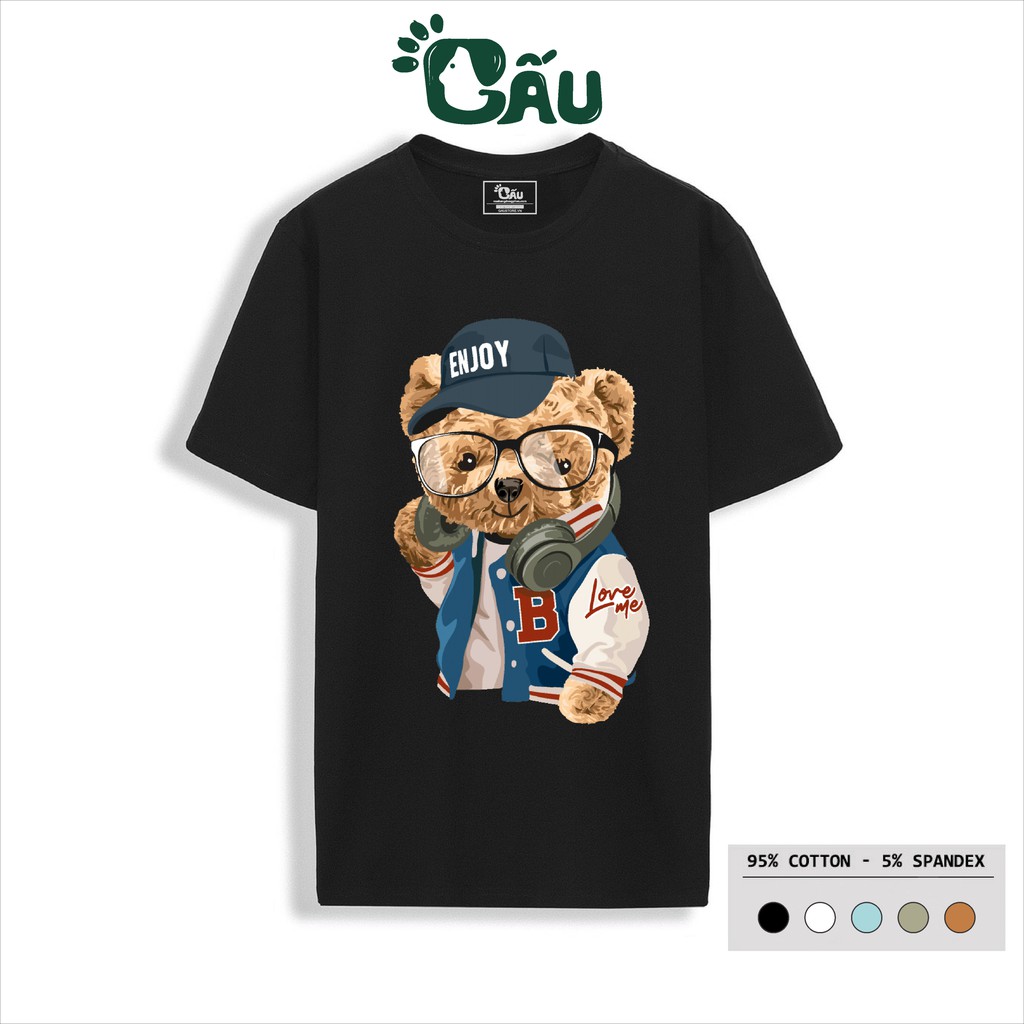 Áo thun Nam GẤU 194 Gấu Teddy ENJOY Ngầu cổ tròn tay ngắn vải coton co dãn, dày dặn, form regular fit – Gấu Cực Ngầu