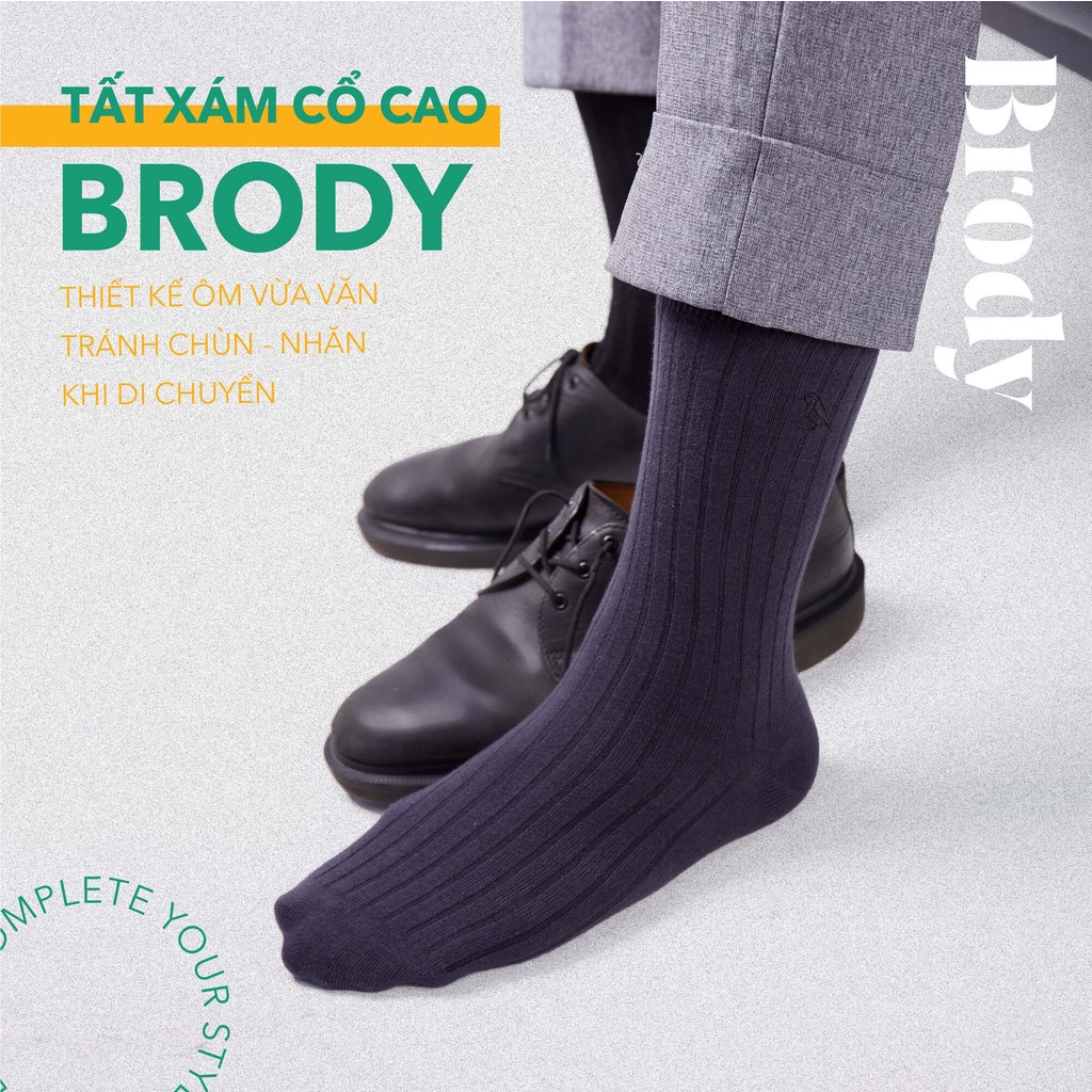Tất nam cổ cao BRODY Xám Đậm Cotton Combed cao cấp mang giày tây Thời trang nam Công sở - MC00479