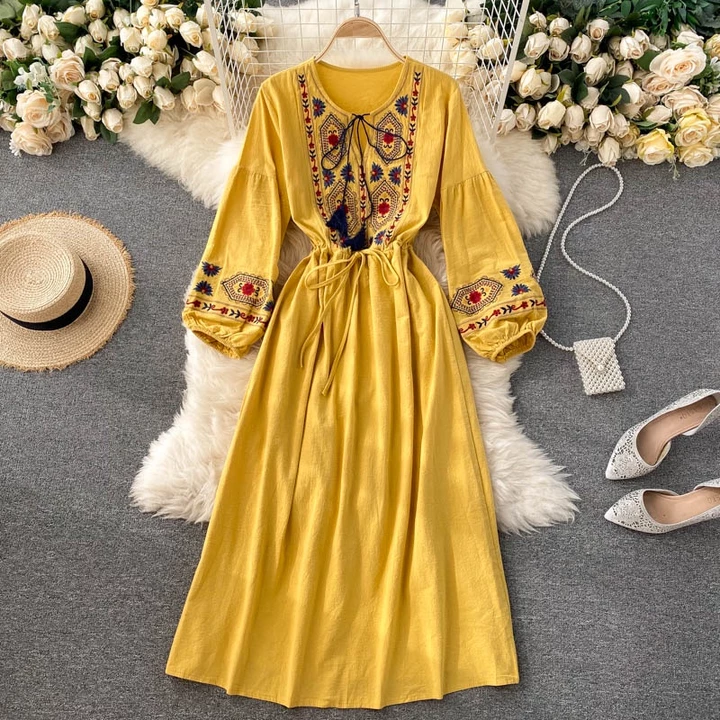 (Sẵn) Váy boho váy bohemian thổ cẩm thêu sắc nét có ảnh thật