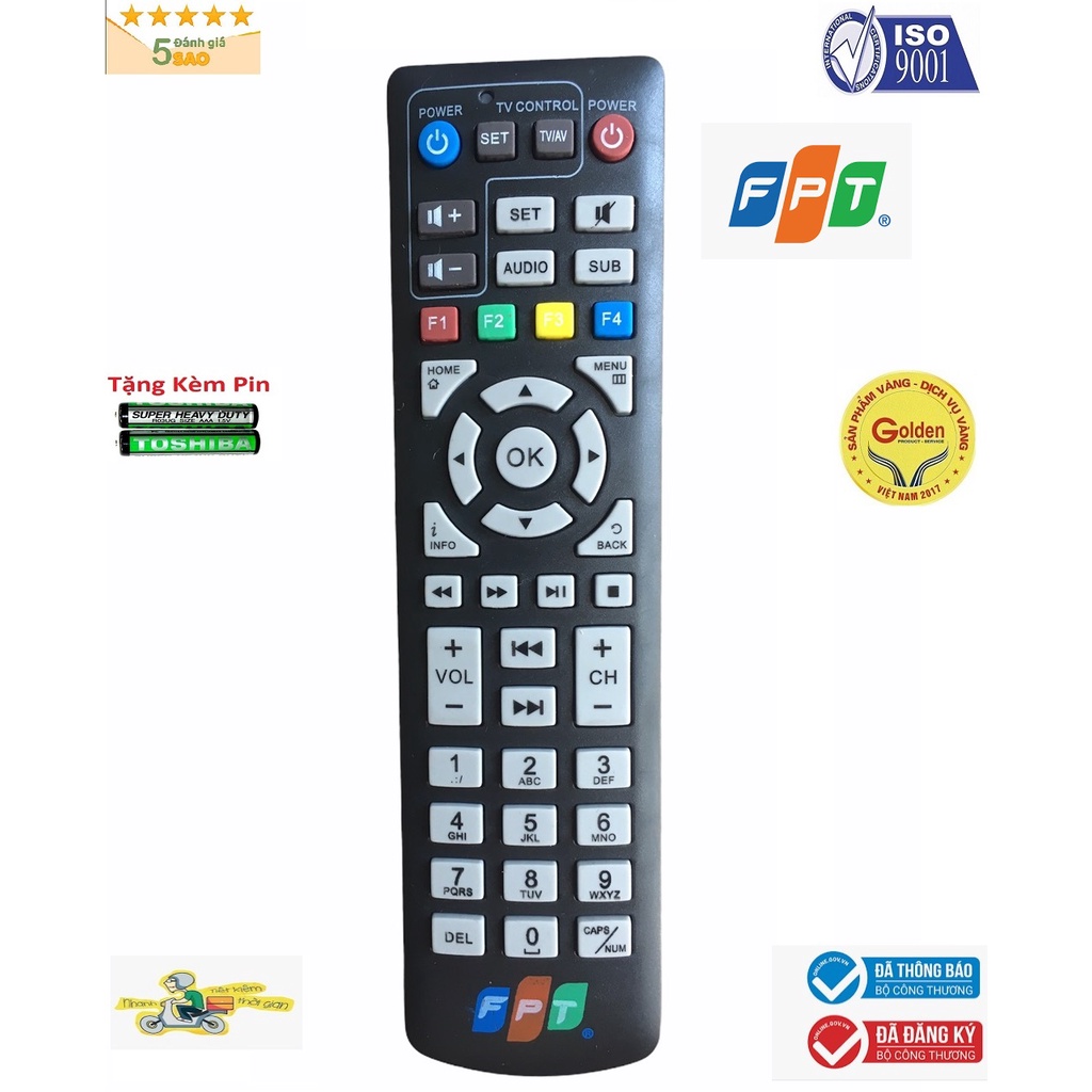 Điều khiển đầu box FPT loại tốt -Tặng kèm pin - Remote từ xa đầu mạng FPT hàng chính hãng