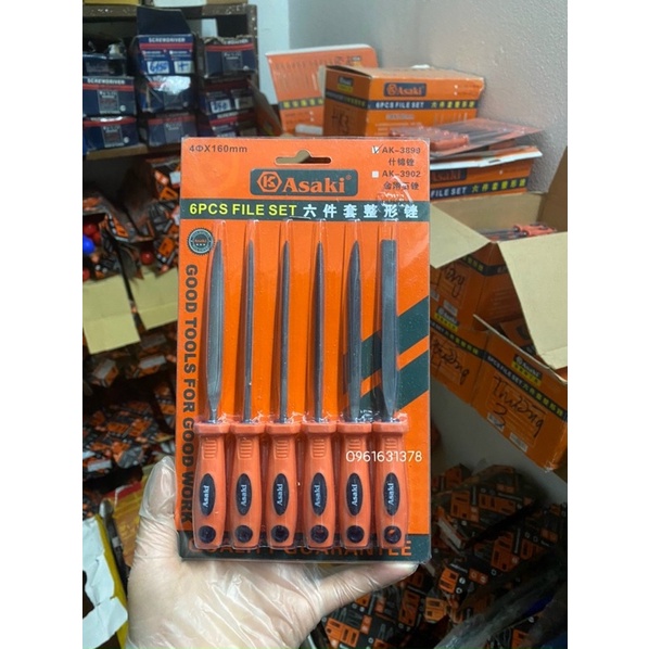 Bộ 6 dũa mài kim loại hợp kim đa năng chính hãng Asaki 5x180mm ,AK-3903, 4x160mm, AK-3902, 3x140mm AK-3898